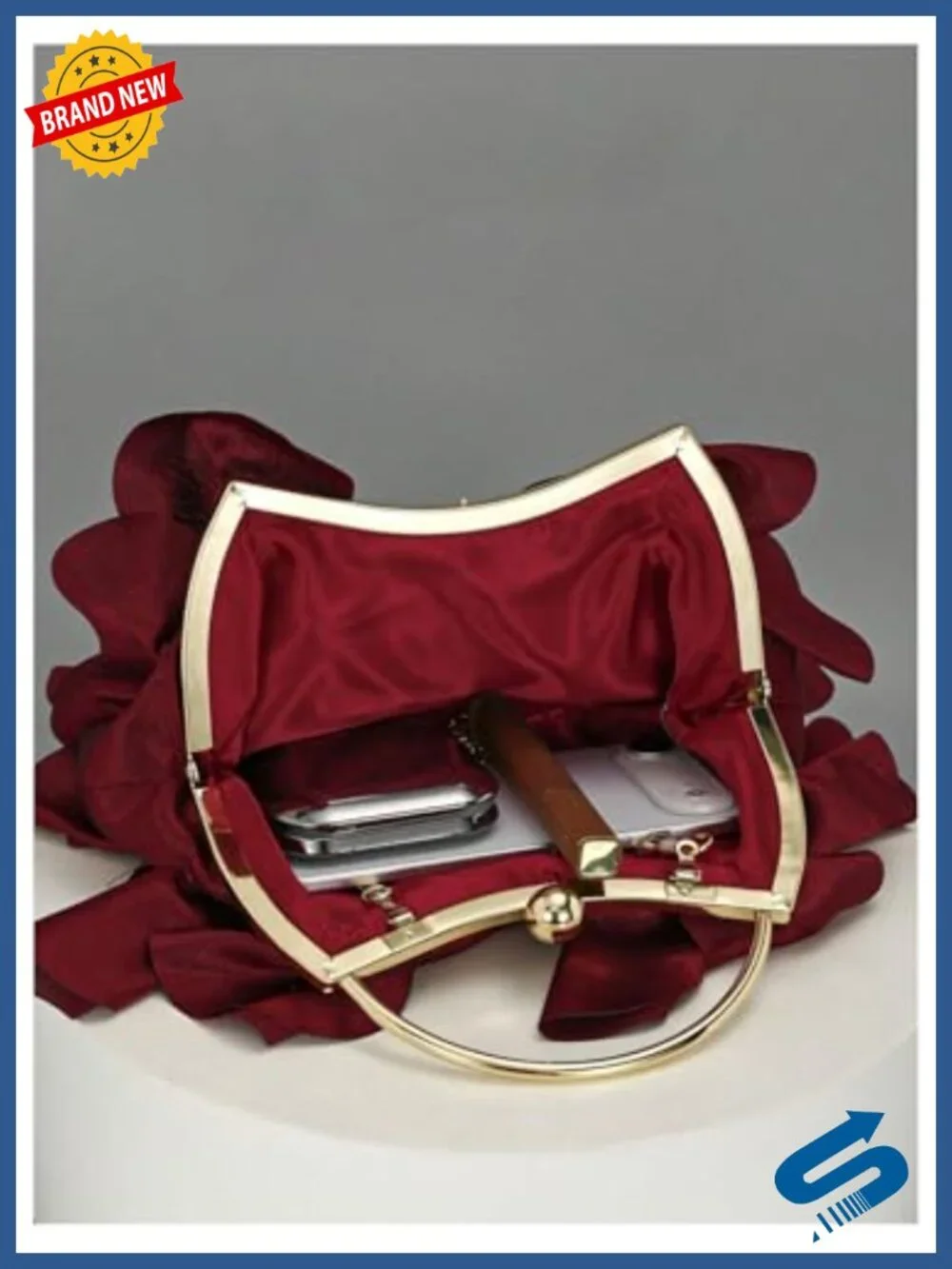 Satin Floral Evening Clutch Purse Bridal Wedding Bag Detachable Chain Crossbody